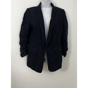 Tahari ASL Women’s 8 Navy Blue Linen Blend Ruched Sleeves Blazer Jacket